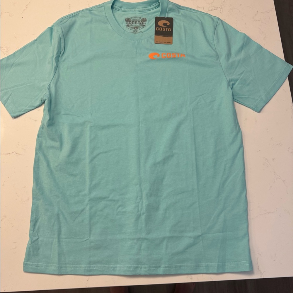 Costa Men's Light Blue Tee with Orange Logo